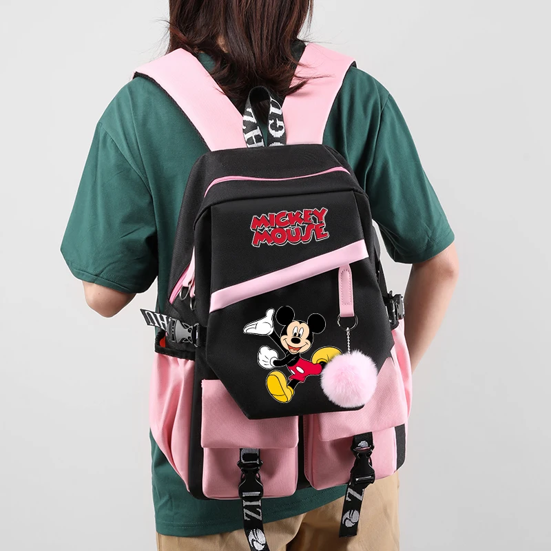 Mochila de Mickey Mouse para adolescentes y niños, morral escolar de lona, de dibujos animados, para viaje y ocio