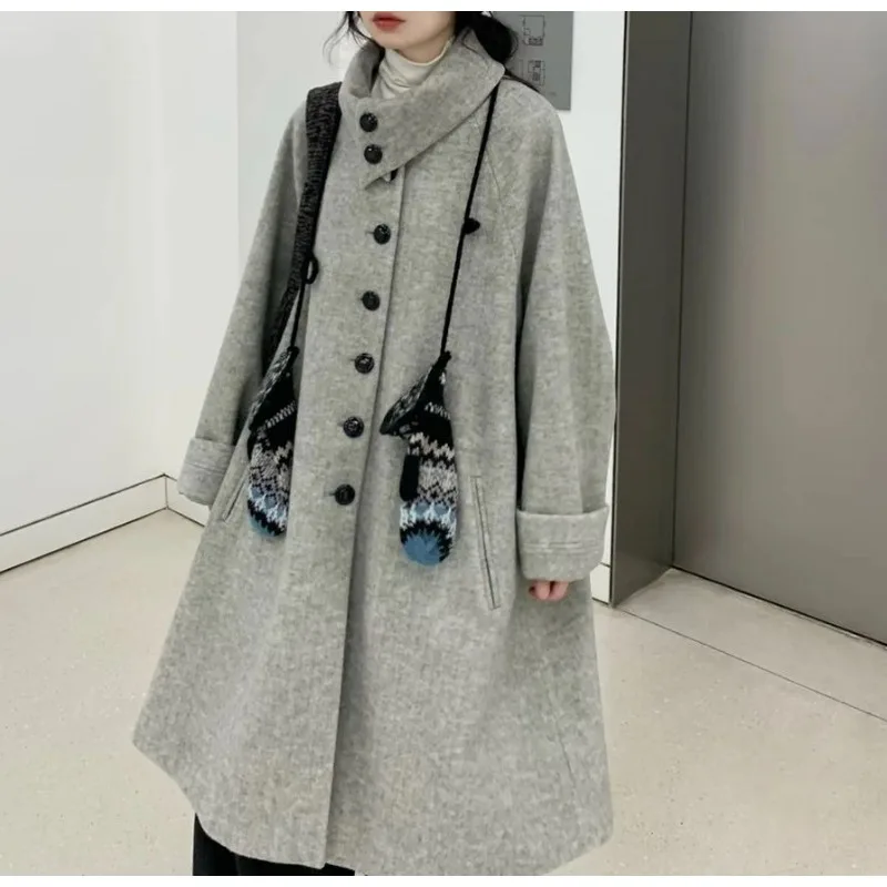 

Grey Lapel Woolen Jacket College Style Small Simple Commuter Coat Winter