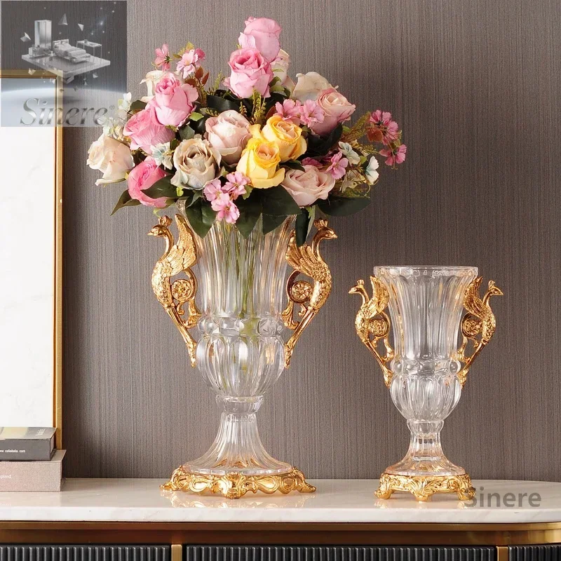

European crystal glass vase peacock flower arrangement home decoration light luxury high-end living room entrance ornament