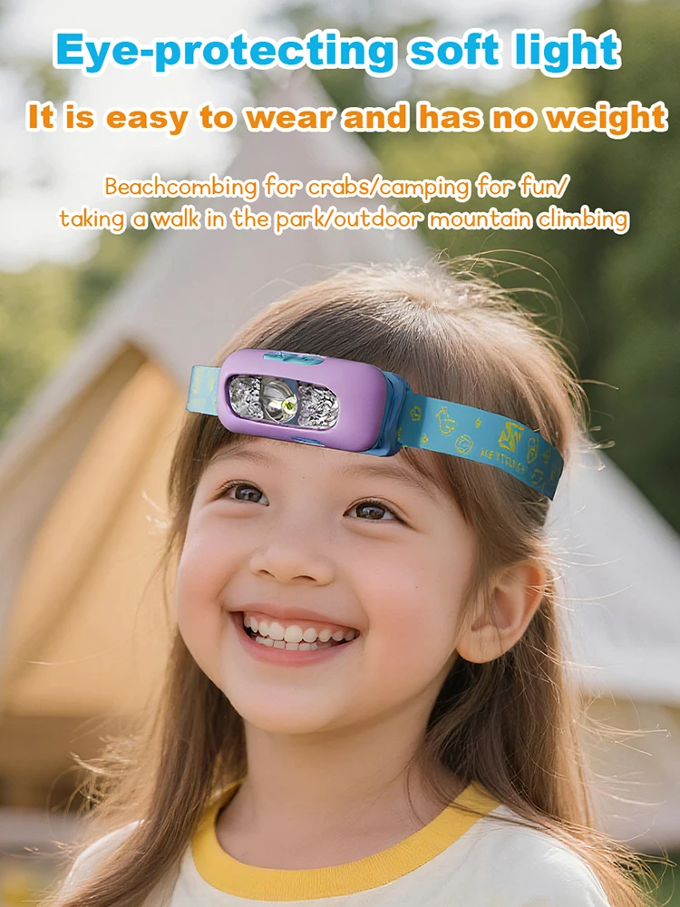 AliExpress cycle zone Smart Sensor Children's Headlamp Type-C Rechargeable Kids LED Headlight Portable Mini Head Flashlight Outdoor Camping Head Torch