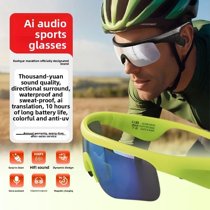 

Genuine AI Directional Sound Transmission Smart Sports Glasses, Simultaneous Translation Wireless Bluetooth 5.3 HIFI Sound
