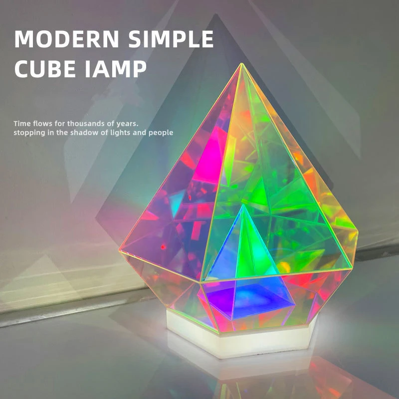 LED 3D Pyramid Cube Night Light USB Color Dimming Ambient Light Living Room Bedroom Bedside Decorative Table Lamp Birthday GifT
