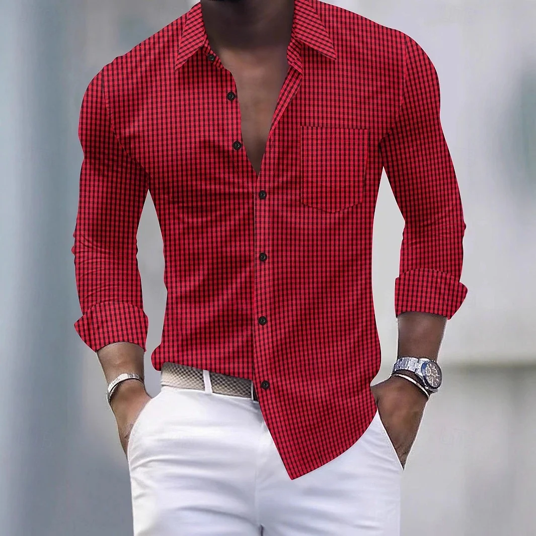 Men's fashion classic checkered shirt long sleeved lapel button up shirt business casual street comfortable shirt fast delivery