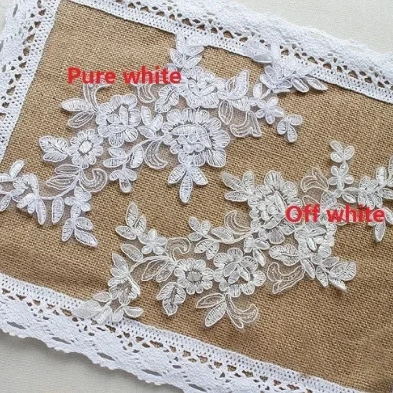 Wedding Large Embroidered Lace Applique, Bridal Dress, Colors Ganza, 2 Pcs, 1Pair