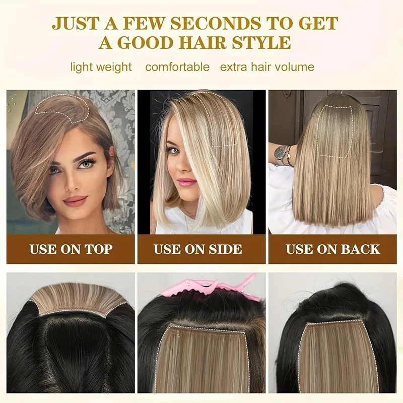 2 Stück synthetische Clip-in-Haarteil-Haarnadel, einteilig, nahtlos, künstliches Haarpolster, natürliche Haarverlängerungen, gefälscht für Frauen – Detail 5
