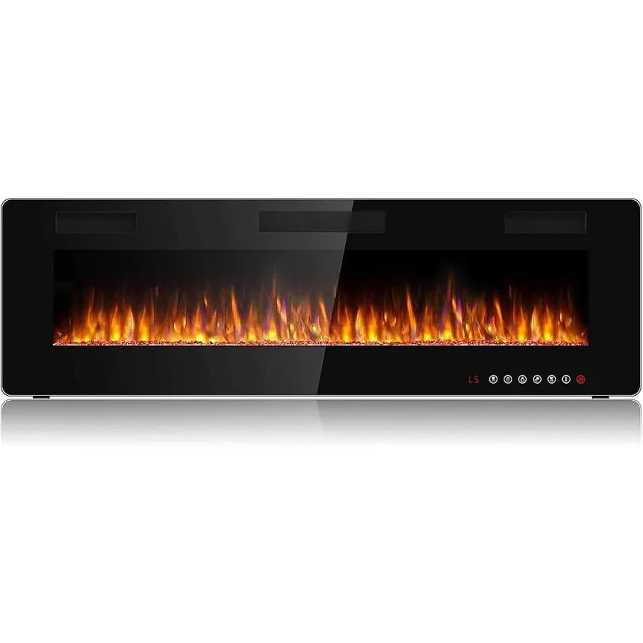 60 inch UltraThin Silence Linear Electric Fireplace Recessed Wall Mounted Fireplace Designed for 2 x 4 and 2 x 6 Studs Offers 1