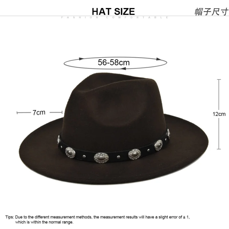 Amazon AliExpress European And American Ethnic Style Fedora Metal Accessories Woolen Vintage Black Top Hat