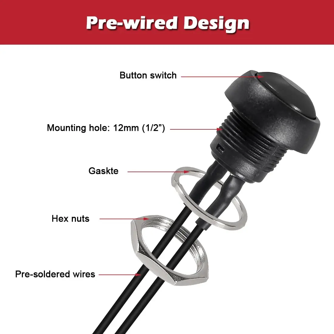 5 قطعة 12 مللي متر لحظة مفتاح بـزر دفع تشغيل/إيقاف مفتاح دائري صغير مقاوم للماء 3A 125 فولت التيار المتناوب لسيارة البحرية الدراجات النارية #2