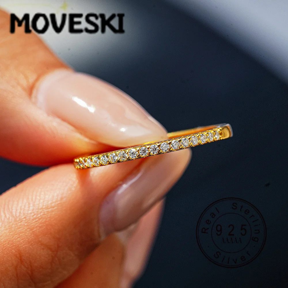 

925 Sterling Silver 18K Gold Plated Moissanite Eternity Band Ring for Women, Dainty Stackable Moissanite Wedding Band,
