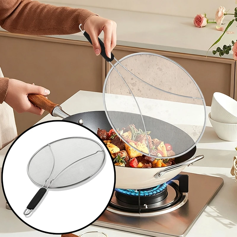 1pc Stainless Steel Grease Splatter Screen Colander Soup Skimmer Frying Oil Strainer Kitchen Noodle Dumpling Sieve ﻿