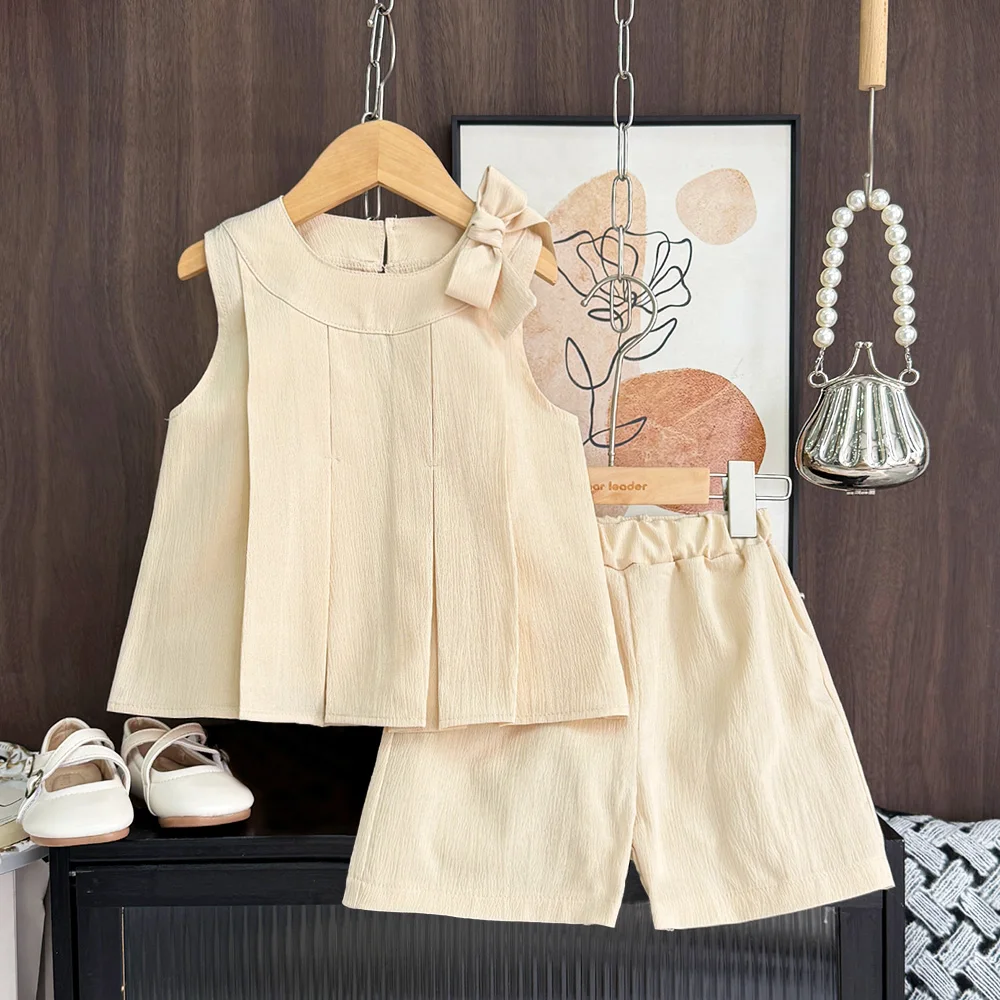 Fashion New Easter Kids Clothes Bow Sleeveless Vest+Shorts Children's Set Summer Girl Clothing 3 To 7 Years Casual Wear