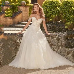 LAYOUT NICEB abiti da sposa per donna Appliques di pizzo con spalle scoperte una linea abito da sposa senza schienale Tulle Princess Vestidos De Novia Abiti da sposa per donna in pizzo con applicazioni  Off Shoulder A