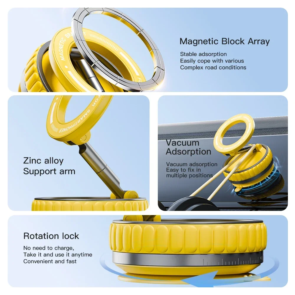 Strong Magnetic Car Phone Holder Foldable Design 360° Adjustable Vacuum Mount for Car/Desk/Bathroom/Universal Use For iphone 15