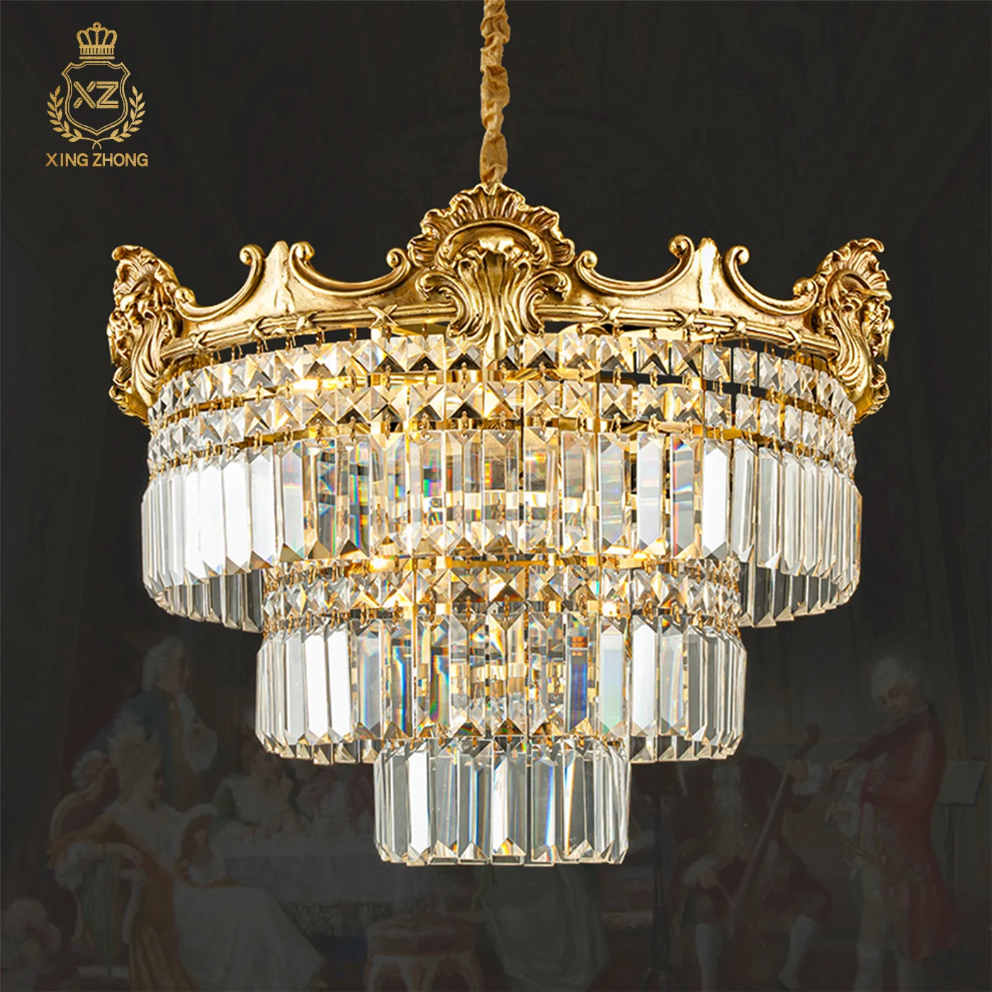 

European Classic Villa Living Room Dining Room Crystal Chandelier French Apartment Church Brass Pendant Lamp