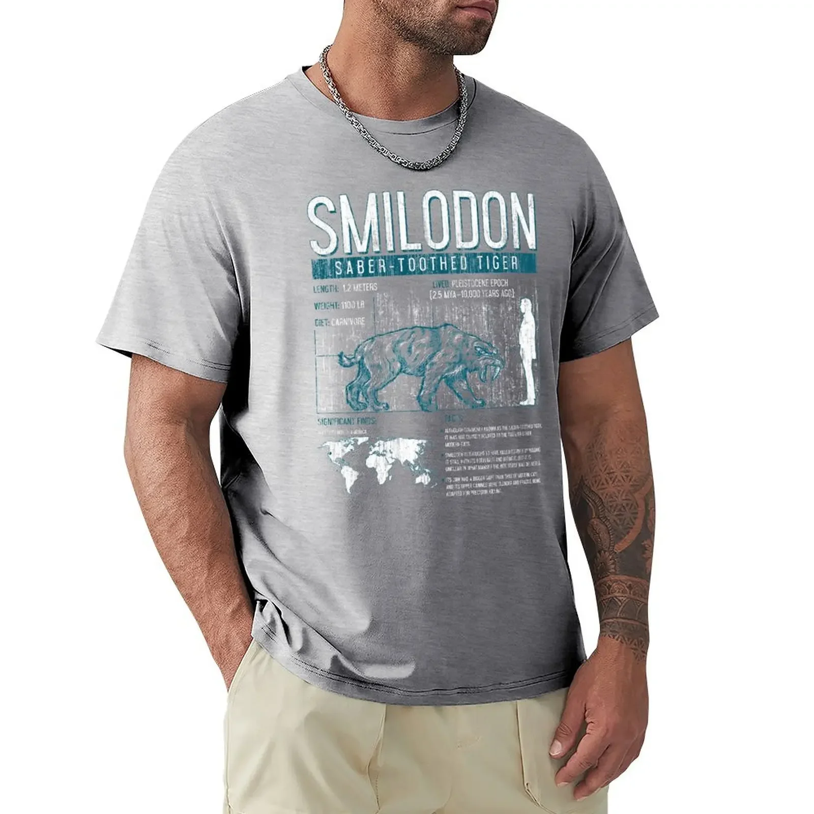 Smilodon - Saber-Toothed Tiger Dinosaur Science Facts T-Shirt quick drying boys animal print funny t shirts men