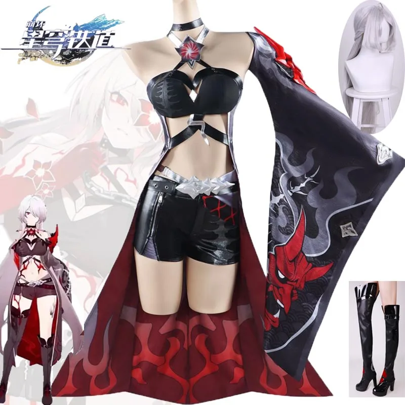 Game Acheron Cosplay Costume Honkai Star Rail Red Suit White Wig Sexy Women Halloween Party Carnival Roleplay Outfit Clothing