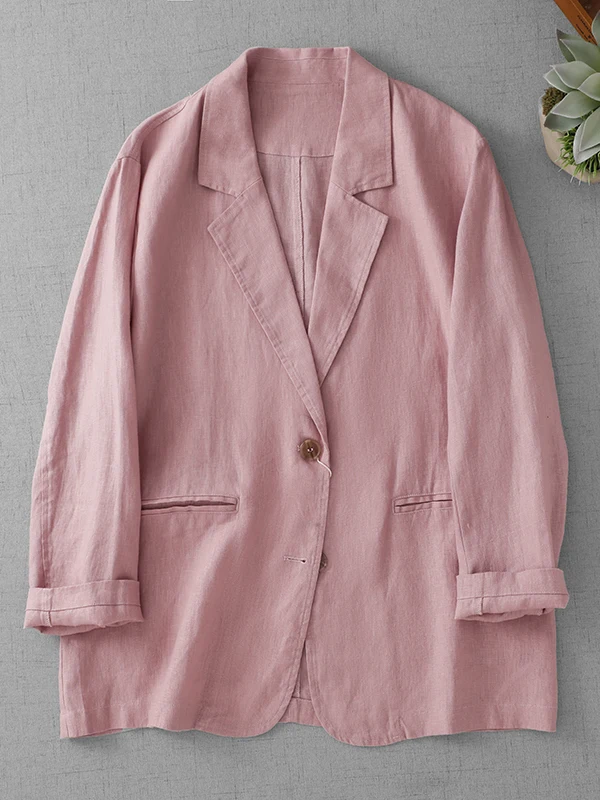 Traje Retro de lino y algodón ligero con cuello largo Sve irt, traje holgado de talla grande para mujer, ropa informal de otoño