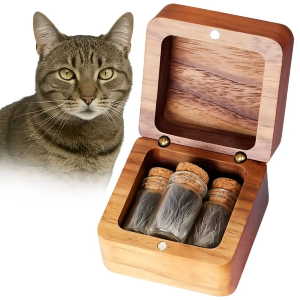 

Wooden Pet Hair Keepsake Box Cartoon Creative Baby Hair Umbilical Cord Storage Box Magnetic Portable Dog Ashes Box