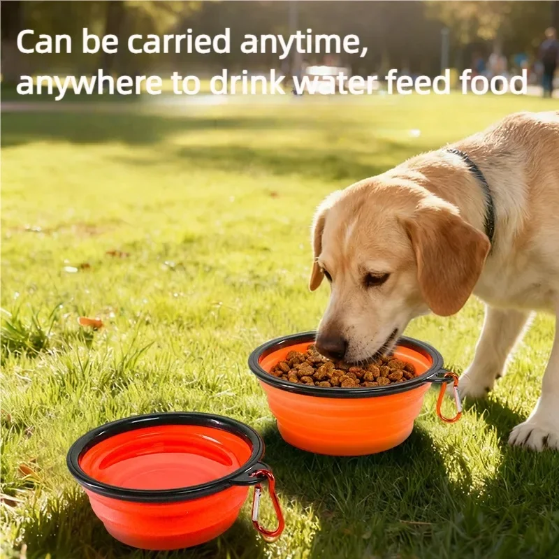 Folding Portable Silicone Dog Feeder Bowl 2 In1 Pet Dispenser with Carabiner for Outdoor Travel Food And Water Container for Pet