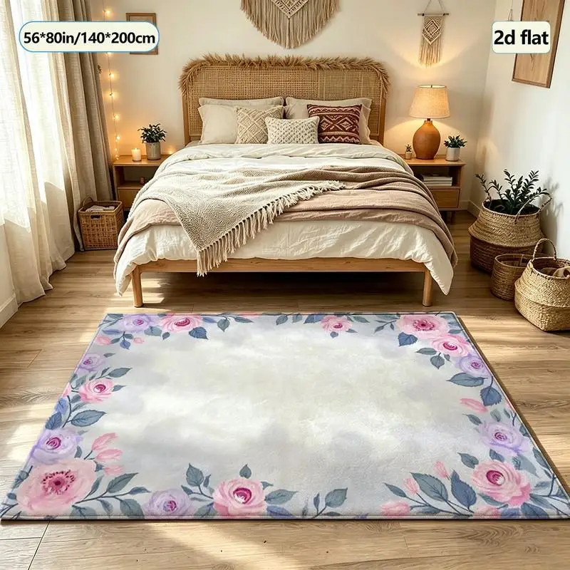 1 piece watercolor rose floral carpet, soft and comfortable, suitable for all seasons, lightweight and easy to care for, home decor, room decor, winter, autumn, ideal for living room, bedroom, balcony, stylish floor accent