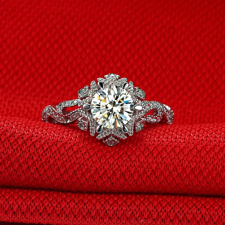 Solid Platinum PT950 Six Claw Ice and Fire Women\'s Diamond Ring Fashion Trendy Vintage 18k Gold