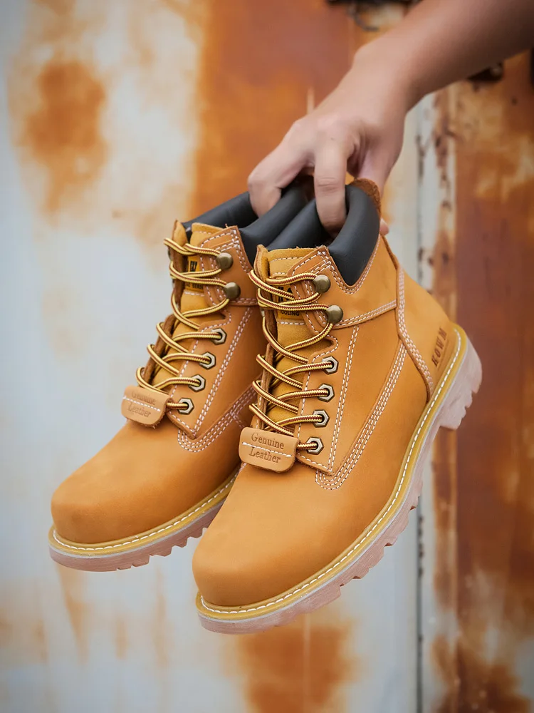 KOWM Cowhide Hiking Shoes Men travel sneakers Tactical Hunting Boots Desert Combat Ankle Boots  Waterproof Male Motorcycle boots