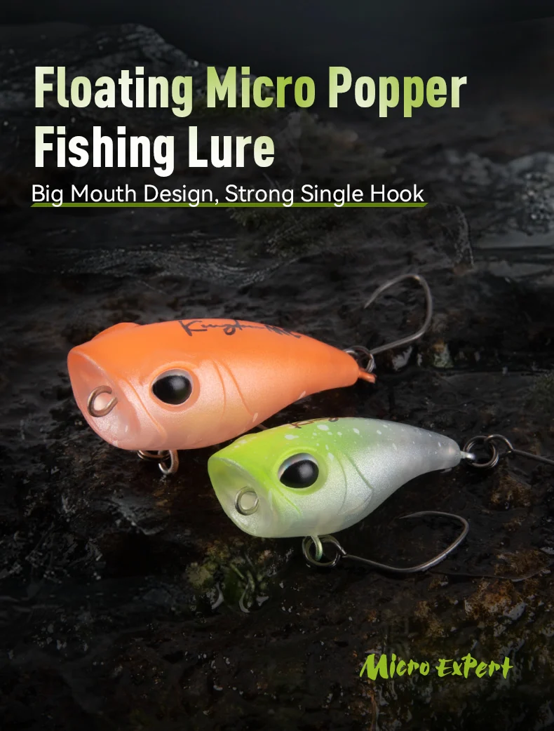Kingdom Micro Popper Angelköder, 1,5 g, 27 mm, 2,2 g, 34 mm, künstlicher schwimmender Kurbelköder, Topwater-Hartwobbler zum Angeln auf Barschforellen – Detail 4