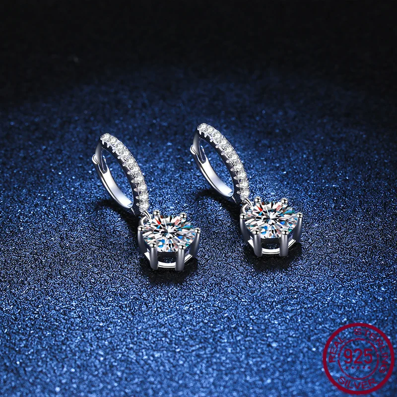S925 Silver Pt950 Mini Inlaid Classic Six Claw Earrings D Color Moissanite Women's Wedding Jewelry Wholesale