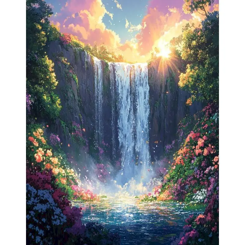 

RUOPOTY Painting By Numbers Waterfall Scenery Drawing On Canvas HandPainted Art Coloring By Number Kits Home Decoration Gift