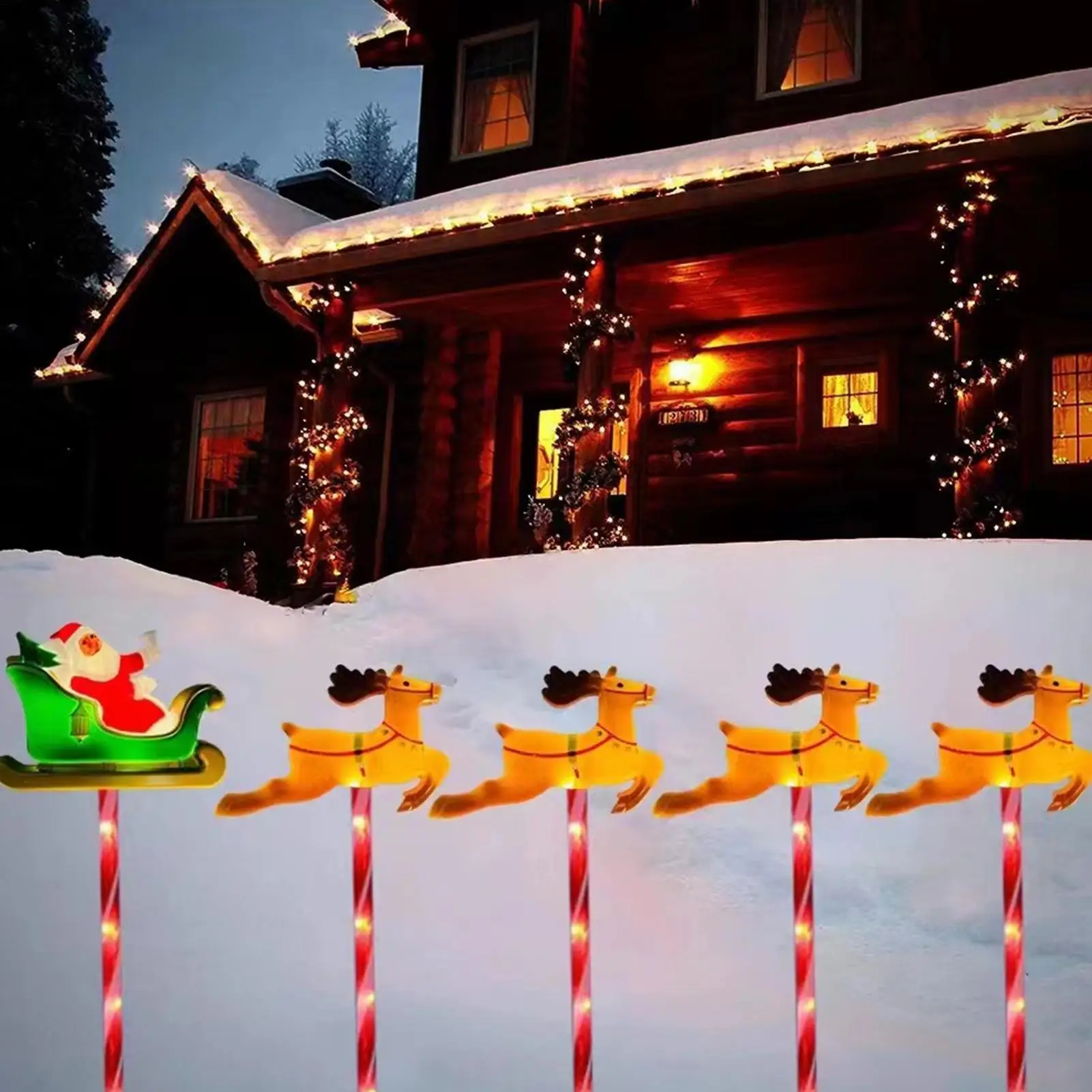 أضواء عيد الميلاد الشمسية في الهواء الطلق 5X الأيائل تصميم LED أضواء المسار حصة مقاوم للماء زينة عيد الميلاد لساحة فناء الحديقة