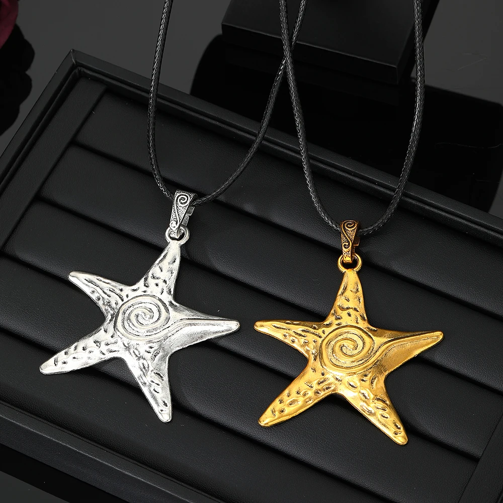 Bohemian Starfish Pendant Necklace, Black Rope Chain for Women and Men, Casual Dress up and Christmas Gifts, Neutral Jewelry, Simple Style image 3