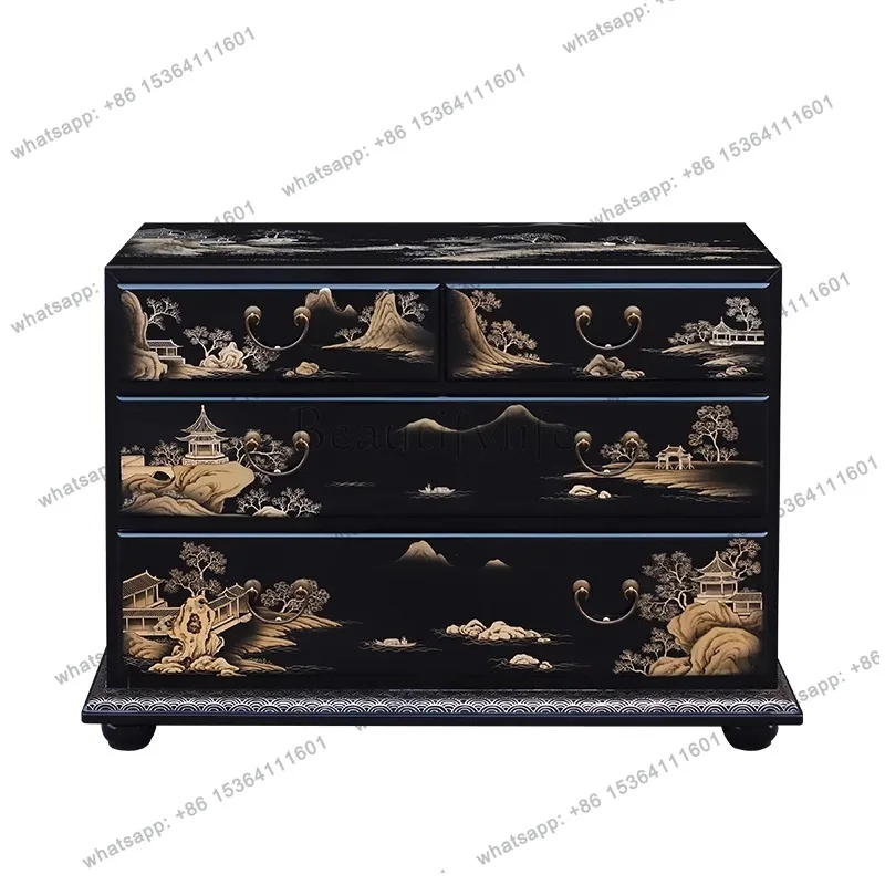 

New Chinese-style painted chest cabinet, living room wall decoration, drawer storage side cabinet