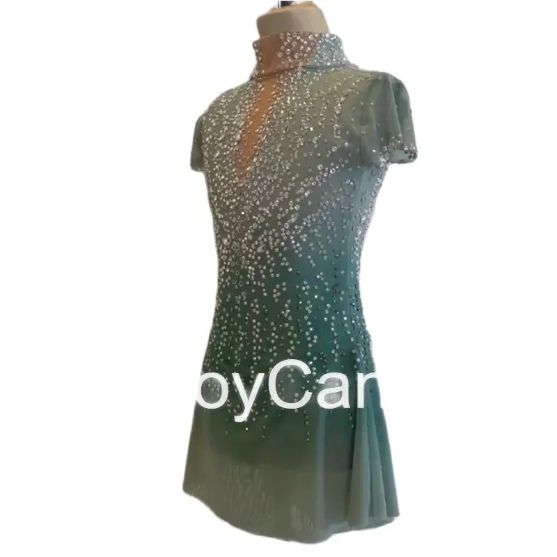 JoyCan Ice Figure Skating Dress Girls Green Spandex Stretchy Competition Dance Wear Dostosowane