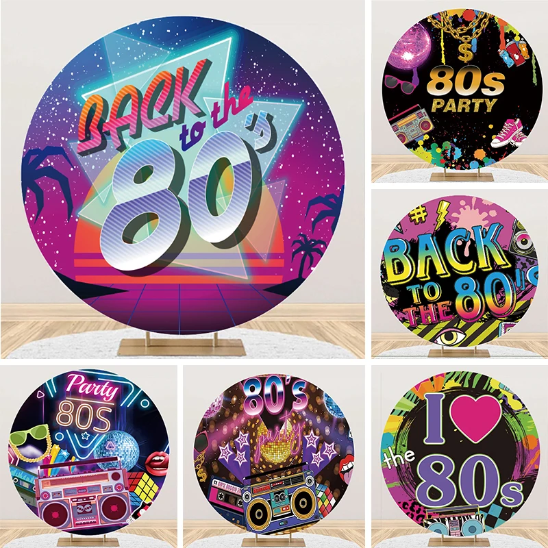 Retro 80s Backdrop Round Cover Back To The 80s Party Decoration Theme Birthday Women Men Disco Stage Circle Photo Background