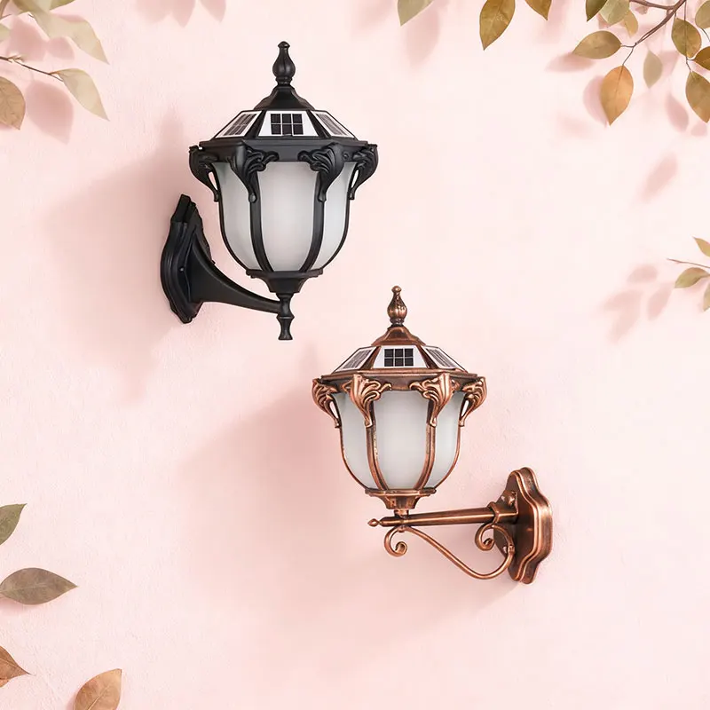 مصباح جداري خارجي يعمل بالطاقة الشمسية على الطراز الأوروبي مقاوم للماء، ديكور عتيق مناسب لإضاءة المناطق السكنية لحدائق الفيلات