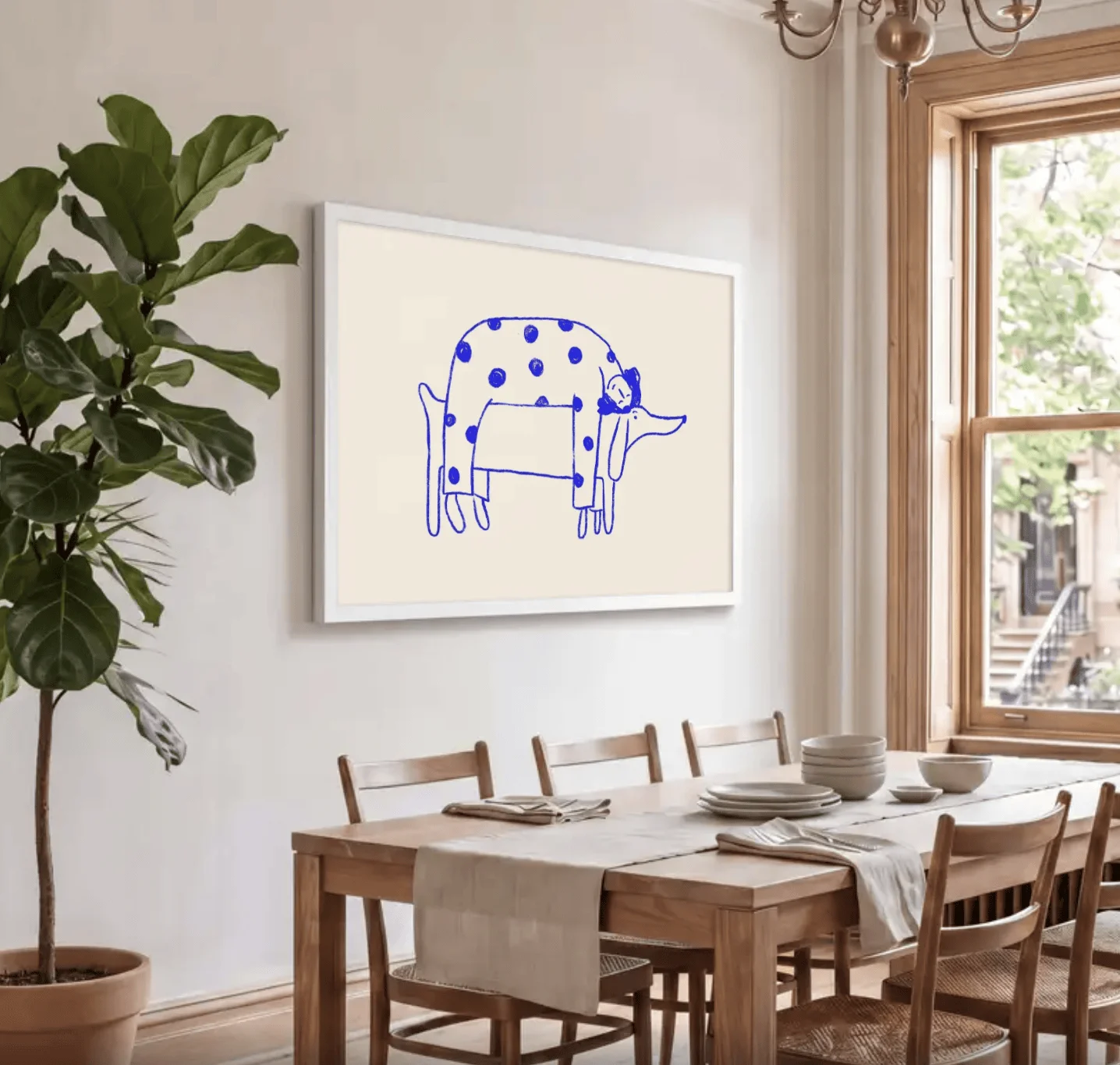 Whimsical Blue Dog Wall Art Canvas Prints, Dachshund Posters, Minimalist Decor for Living Room Bedroom Gallery Wall Decor