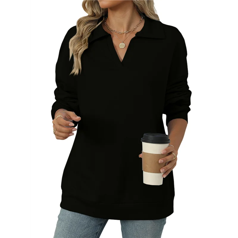

CYL-Womens Long Sleeve Tops Collared V Neck Polo- Shirts Lightweight- Sweatshirt 2025 Fall Fashion Clothes