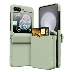 Plastic Full Hinge with Card Holder Phone Case for Samsung Galaxy Z Flip 6 5 4 3 Flip6 Flip5 Flip4 Flip3 5G Shockproof Cover