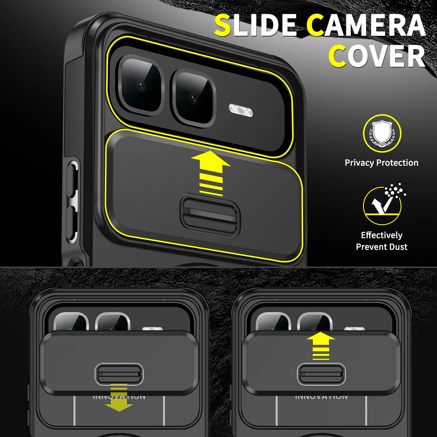 حافظة هاتف بحامل مغناطيسي لهاتف انفينيكس سمارت 10 بلس حماية عدسة الكاميرا المنزلقة إطار من البولي يوريثان غطاء خلفي من البلاستيك الصلب Fundas