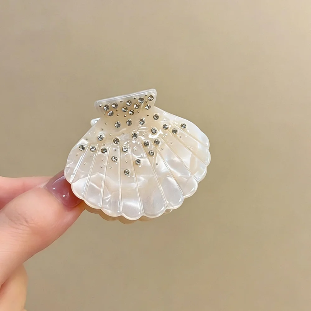 Shell with diamonds diamond-clad shark clip high-end hairpin versatile for daily wear elegant and gentle style hair claws 4pcs