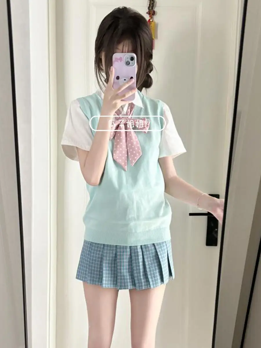 Japan JK Weste Hemd Schal Frauen lässig Mädchen Uniform mit 2024 neuen Top-Anzug Kawaii Frauen blaue Weste