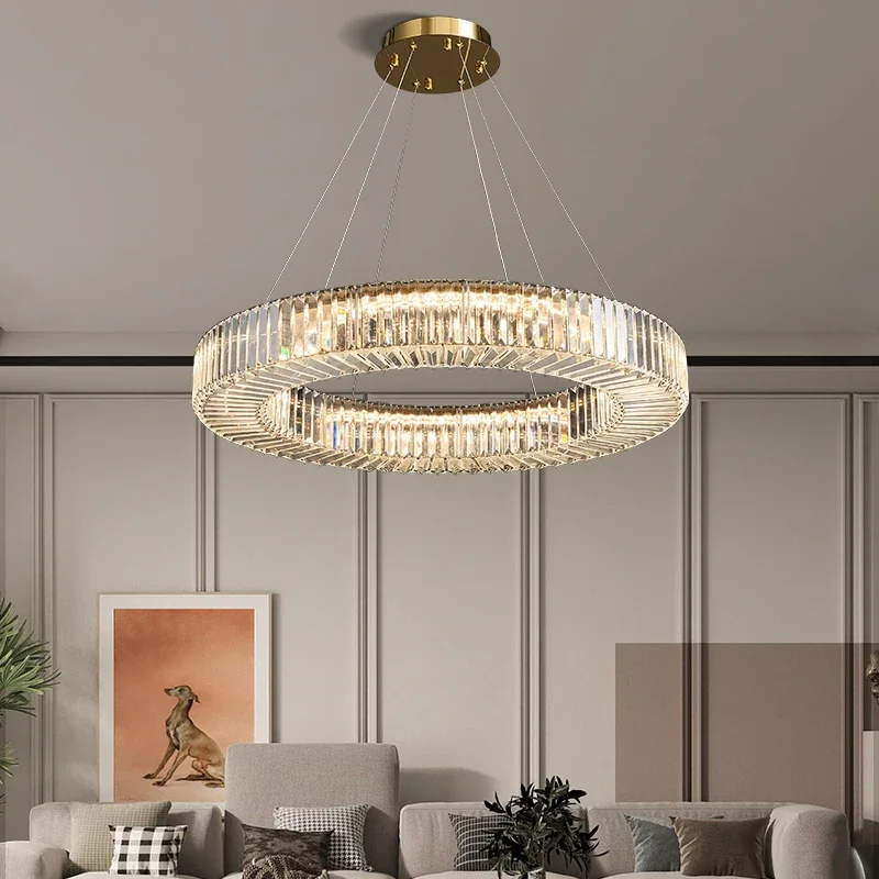 Modern Led Chandelier Round Rectangular Living Room Hanging Lamp Home Decor Indoor Lighting New Creative Kitchen Crystal Lustre