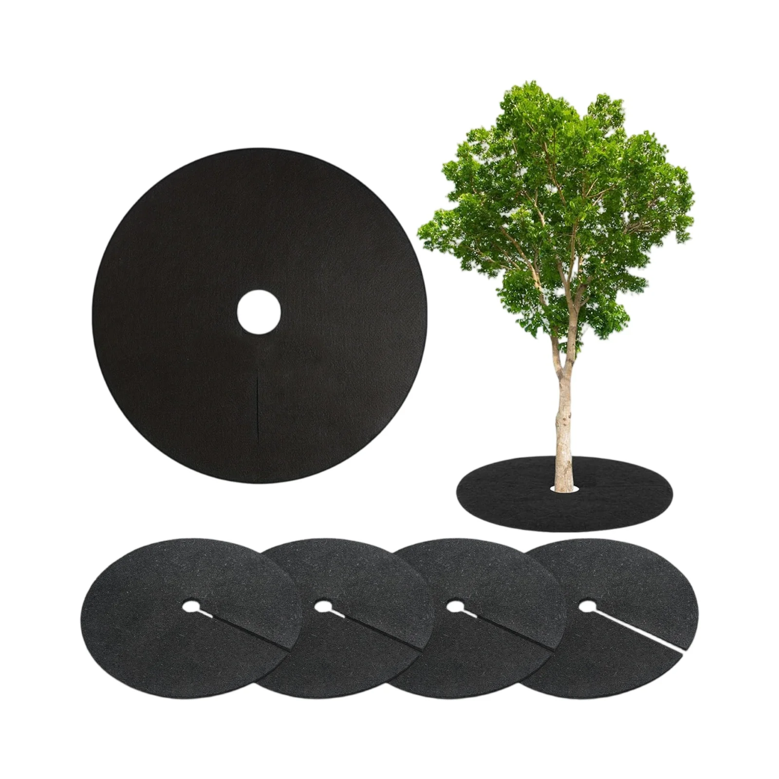 4pcs Non-woven Tree Mulch Ring Weed Control Mat Landscape Fabric Anti-grass Root Protector Barrier Garden Plant Cover