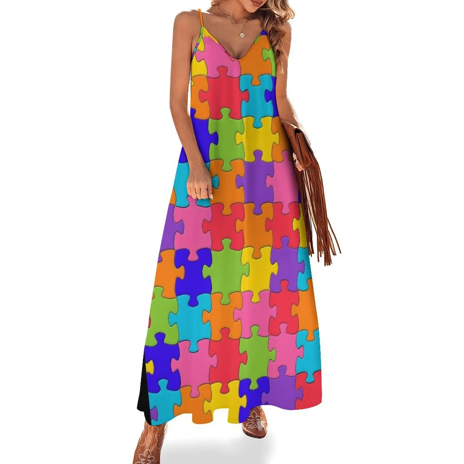 Funny Colorful Jigsaw Solved Puzzle Pieces Sleeveless Dress bandage dress Bridesmaid dress woman summer womens 2025