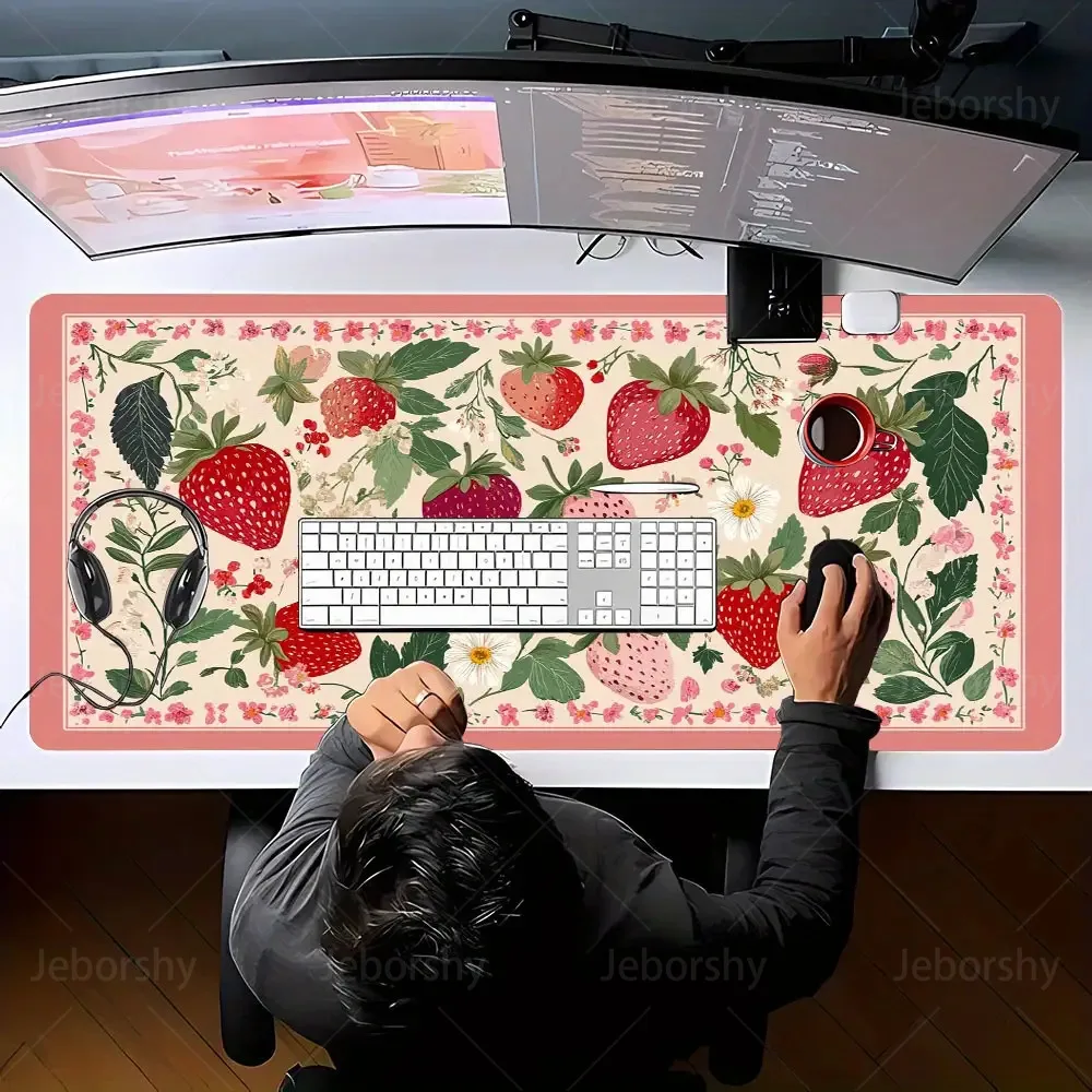 Creative Strawberry Pattern Mouse Pad - Various Sizes Available with Decorative Border for Stylish Computer Accessories