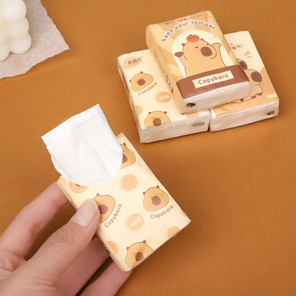9 Packs Capybara Handkerchief Paper 3Ply Cleaning Panda Cartoon Handkerchief Paper Soft Skin-friendly Capybara Peripheries