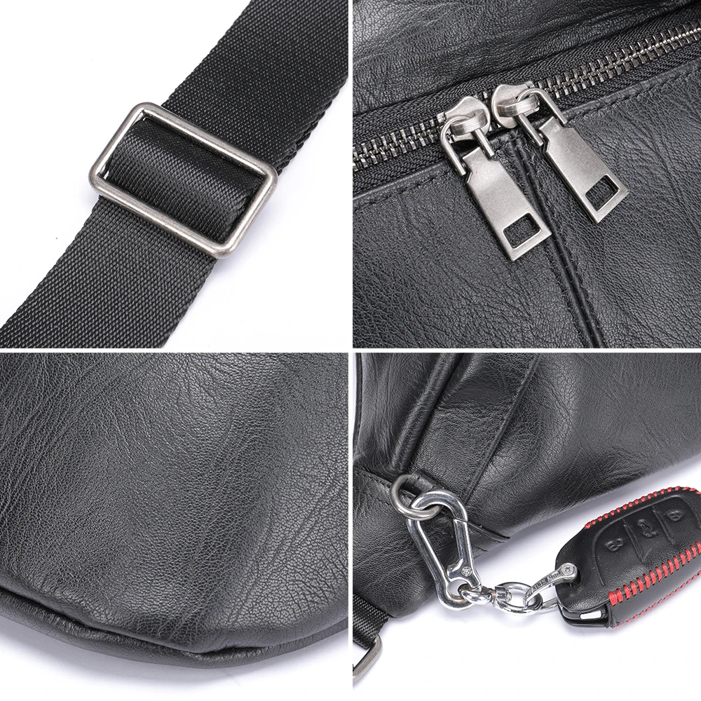 WESTAL Men\'s Waist Bags Genuine Leather Fanny Pack Travel Hip Belt Pouch Male Chest Bags Sling Purse Side Bags Crossbody Balck