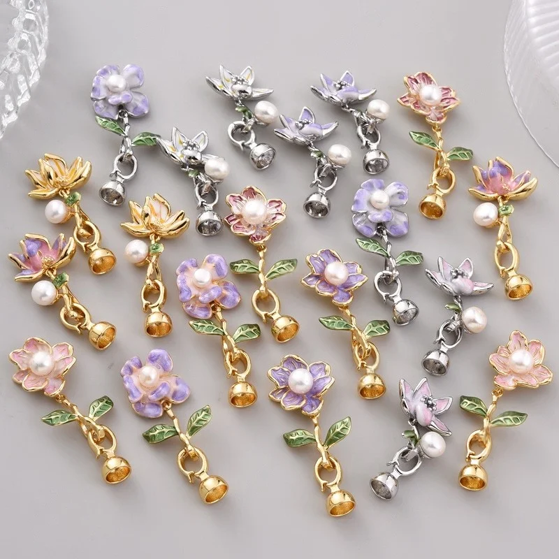 

1 Pcs DIY Jewelry Making Connector Gold Plated Brass Pearl Oil Painting Style Water Lily Handmade Necklace Bracelet Accessories