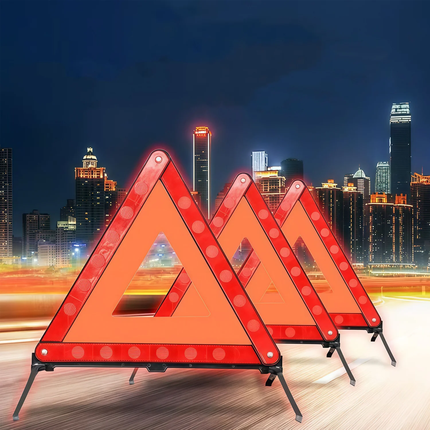 Reflective Triple Triangle Emergency Warning Sign Foldable Car Safety Hazard Breakdown Board Roadside Signal Sticker Stop Sign
