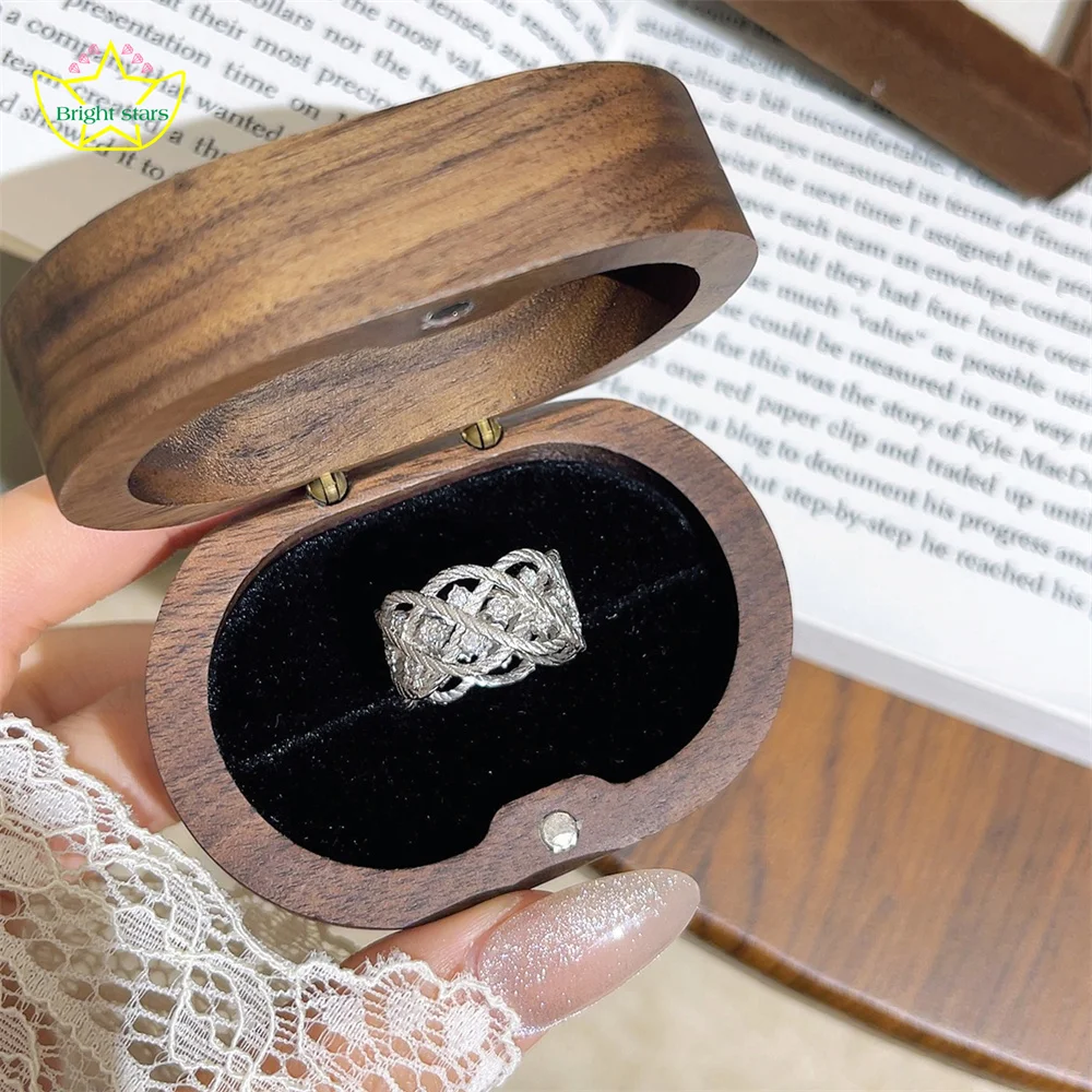 

Bright Stars pure silver Italian ancient money style lace woven diamond ring for women light luxury hand jewerly
